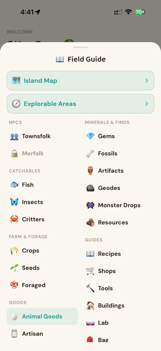 Screenshot: Field Guide